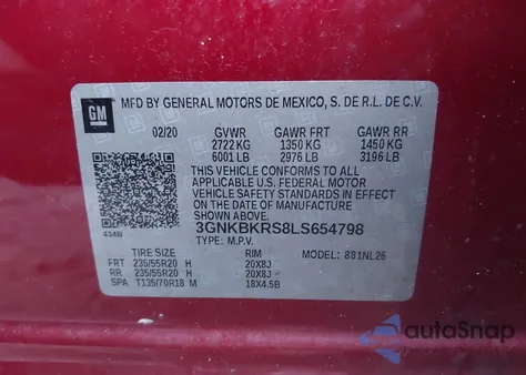 2020 Chevrolet Blazer Awd Rs from USA, damaged, VIN 3GNKBKRS8LS654798